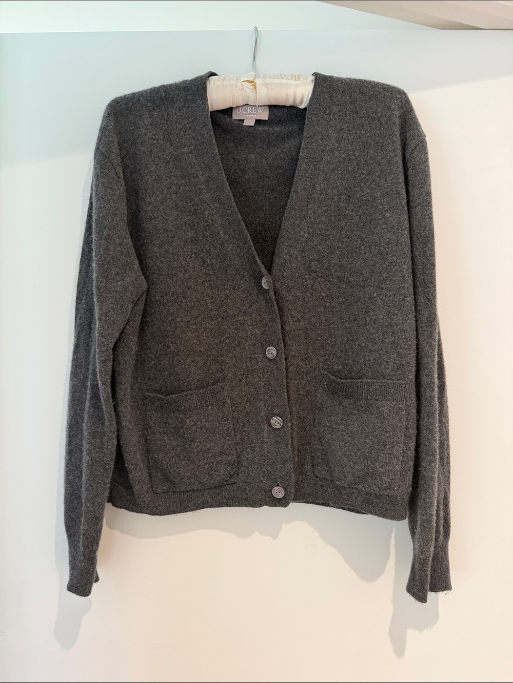J. Crew Dark Gray V-Neck Button Front Cashmere Blend Cardigan